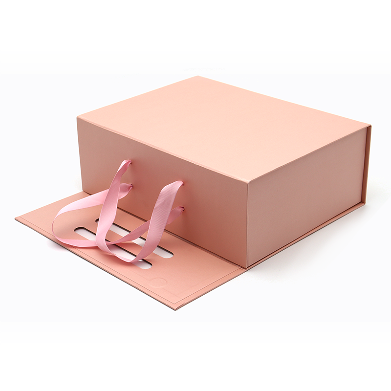 شعار مخصص مطبوعة للطي ورقة مسطح حزمة هدية التجميل التعبئة والتغليف الوردي صناديق المغناطيسية مع مقبض