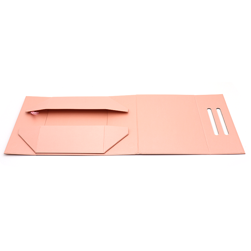 شعار مخصص مطبوعة للطي ورقة مسطح حزمة هدية التجميل التعبئة والتغليف الوردي صناديق المغناطيسية مع مقبض